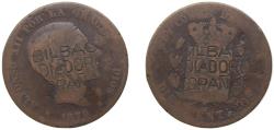 World Coins - Spain Kingdom 1879 OM 10 Centimos - Alfonso XII (Countmark BILBAO DIADORES SPANA) Bronze (95% copper, 4% tin, 1% zinc) Barcelona Mint (56313000) 9.2g VF KM 675