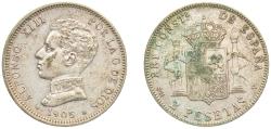 World Coins - Spain Kingdom 1905 *19-05 SMV 2 Pesetas - Alfonso XIII (4th portrait) Silver (.835) Madrid Mint (3589000) 10g AU KM 725