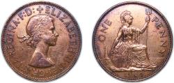 World Coins - Great Britain United Kingdom 1964 1 Penny - Elizabeth II (1st portrait; without 'BRITT:OMN') Bronze (153294000) 9.42g XF KM 897 Sp 4157