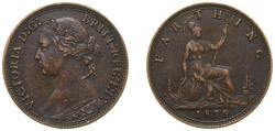 World Coins - Great Britain 1879 1 Farthing - Victoria (2nd portrait; 2nd type) Bronze Royal Mint (Tower Hill) (3977100) 2.83g XF KM753 Sp3958/9