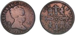 World Coins - Spain Kingdom 1839 8 Maravedis - Isabel II (Constitutional) Copper Segovia Mint 9.22g VF KM 531 Cal 467