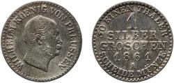 World Coins - Germany Kingdom of Prussia 1861 A 1 Silbergroschen - William I Billon (.220 silver) Berlin Mint 2.04g XF  AKS 103 Olding FR 415, 418, 421 Jaeg 9 Pr 89 KM 485 Neum 14