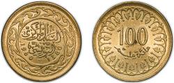 World Coins - Tunisia Republic 1960(AH1380) 100 Millimes (non-magnetic) Brass Royal Mint 7.79g UNC KM 309 Schön 207