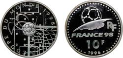 World Coins - France Fifth Republic 1996 10 Francs (World Cup) Silver (.900) (40000) 22.3g PF KM 1144
