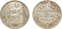 World Coins - French Indochina French colony 1907 A 1 Piastre Silver (.900) (Copper .100) Paris Mint (14062000) 26.89g XF KM 5a.1 Lec 290