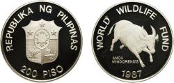 World Coins - Philippines Republic 1987 200 Piso (WWF) Silver (.925) Royal Mint (25000) 24.49g PF  KM 248 Schön 89