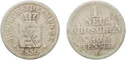 World Coins - Germany Kingdom of Saxony Second Empire 1856 1 Neugroschen / 10 Pfennige - Friedrich August II Billon (.229 silver) Dresden Mint (1188000) 1.92g VF  AKS 107, 146 Jaeg 10 SW 82 KM