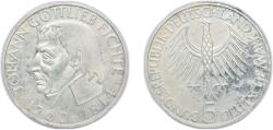 World Coins - Germany Federal Republic of Germany 1964 J 5 Deutsche Mark (Gottlieb Fichte) Silver (.625) Hamburgische Münze Mint (495000) 11.2g UNC  KM 118 J 393 Schön 116