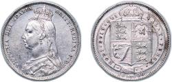 World Coins - Great Britain Kingdom 1890 1 Shilling - Victoria (2nd portrait; 2nd type) Silver (.925) Royal Mint (Tower Hill) (8794000) 5.66g AU KM 774 Sp 3927