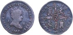 World Coins - Spain Kingdom 1842 2 Maravedis - Isabel II Copper Segovia Mint 2.07g VF KM 532.4 Cal 554