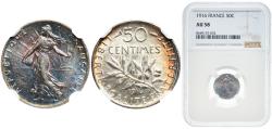 World Coins - France Third Republic 1916 50 Centimes Silver (.835) Monnaie de Paris (52962657) 2.5g NGC AU 58 Franc 2014 190/23