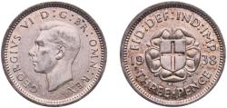 World Coins - Great Britain United Kingdom Kingdom 1938 3 Pence - George VI (incl. Colonial) Silver (.500) Royal Mint (Tower Hill) (6402400) 1.4g AU  KM 848 Sp 4085