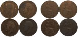 World Coins - Great Britain United Kingdom George V ½ Penny 4 Lots, 1st portrait