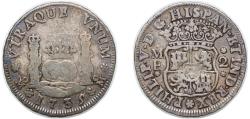 World Coins - Mexico Spanish colony 1735 MF 2 Reales - Felipe V Silver (.917) Mexico City Mint 6.5g VF KM 84