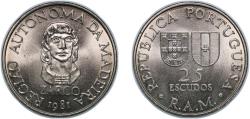 World Coins - Portugal Third Republic 1981 INCM 25 Escudos (Madeira's Regional Autonomy) Copper-nickel (770000) 11.03g BU KM 4