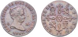 World Coins - Spain Kingdom 1847 J 4 Maravedis - Isabel II Copper Jubia Mint 5.21g AU KM 530.2 Cal 517