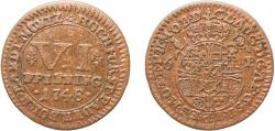 World Coins - Germany Paderborn, Bishopric of 1748 6 Pfenning - Clemens August of Bayern Copper (336000) 3.99g XF  KM 220
