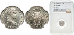 World Coins - Spain Kingdom 1831 S JB ½ Real - Fernando VII Silver (.812) Seville Mint 1.5g NGC AU KM 482.3 Cal 1398 Aureo 465