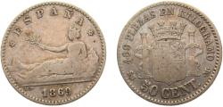 World Coins - Spain Provisional Government 1869 *6-9 SNM 50 Centimos 2.5g