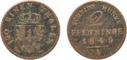 World Coins - Germany Kingdom of Prussia German states 1849 A 2 Pfenninge - Friedrich Wilhelm IV Copper Berlin Mint 2.75g F  AKS 91 Olding FR 336, 349 Jaeg 9 Pr 51 KM 452 Neum Pruss/Kön 37, 50
