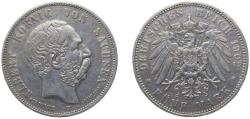 World Coins - Germany Kingdom of Saxony (Albertinian Line) Second Empire 1902 E 5 Mark - Albert (Death of Albert) Silver (.900) Muldenhütten Mint (100000) 27.777g XF KM 1256 J 128