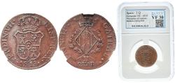 World Coins - Spain Principality of Catalonia Spanish states 1813 2 Quartos Copper Catalunya (Mallorca 4.87g NCV VF 30 Cal 1527 Aureo 7
