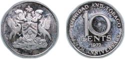 World Coins - Trinidad and Tobago British colony 1972 FM 10 Cents - Elizabeth II (Independence) Copper-nickel The Franklin Mint (16000) 1.34g PF KM 11