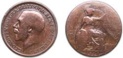 World Coins - Great Britain United Kingdom 1920 ½ Penny - George V (1st portrait) Bronze (35146700) 5.32g F KM 809 Sp 4056