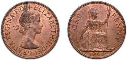 World Coins - Great Britain 1965 1 Penny - Elizabeth II (1st portrait; without 'BRITT:OMN') Bronze (121310400) 9.6g UNC KM 897 Sp 4157