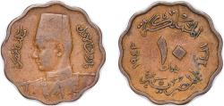 World Coins - Egypt 1943 (AH1362) 10 Milliemes - Farouk Bronze 5.85g VF  KM 361 Schön 79 MHC 255
