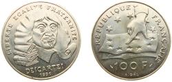 World Coins - France Fifth Republic 1991 100 Francs (Rene Descartes) Silver (.900) (3965161) 15g BU F 459 KM 996 Gad 906
