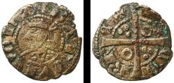World Coins - Spain Principality of Catalonia 1291 - 1327 Dinero - Jaime II Billon (.250 silver) La Seca Mint 0.81g VF  Cru 342