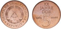 World Coins - Germany German Democratic Republic Democratic republic 1969 5 Mark (20 Years of GDR - Nickel-bronze) Nickel brass (90% Copper; 10% Nickel) Berlin Mint (50221667) 9.89g UNC KM 22.1