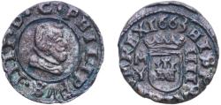 World Coins - Spain Kingdom 1663 M Y 4 Maravedis - Felipe IV Billon Madrid Mint 1.07g XF KM 156.4 Cal 1449