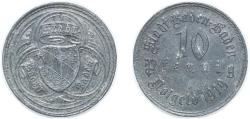 World Coins - Germany City of Baden-Baden 1919 10 Pfennig - Baden-Baden Zinc (200000) 2.91g XF Funck 26.1 Men05 1200.1 Men18 1558.1