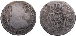 World Coins - Spain Kingdom Carlos IV 1808 S CN 2 Reales 5.6g