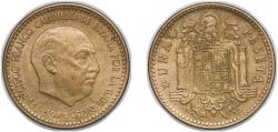 World Coins - Spain Nationalist Government 1953 *19-56 1 Peseta - Francisco Franco (Benlliure) Aluminium bronze (92.5% copper, 7.5% aluminium) Royal Mint of Spain 3.5g AU KM 775 Cal 75 Schön 28