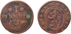 World Coins - Germany Grand Duchy of Hesse-Darmstadt Holy Roman Empire 1789 1 Pfennig - Louis IX Copper Darmstadt Mint 1.62g VF  KM 240 Schön DM 116