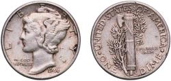 Us Coins - United States Federal republic 1944 1 Dime "Mercury Dime" Silver (.900) Philadelphia Mint (231410000) 2.49g XF  KM 140 Schön 133