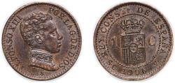 World Coins - Spain Kingdom 1906 *6 SLV 1 Centimo - Alfonso XIII (4th portrait) Bronze (95% copper, 4% tin, 1% zinc) (7500000) 1.05g AU  KM 726 Cal 76