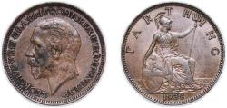 World Coins - Great Britain United Kingdom 1935 1 Farthing - George V (modified effigy) Bronze Royal Mint (Tower Hill) (2227200) 2.8g AU KM 825 Sp 4061