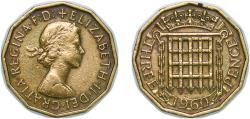World Coins - Great Britain United Kingdom 1960 3 Pence - Elizabeth II (1st portrait; without 'BRITT:OMN') Nickel brass (83078400) 6.76g XF KM 900 Sp 4153