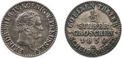 World Coins - Germany Kingdom of Prussia 1850 A ½ Silbergroschen - Frederick William IV Billon (.222 silver) Berlin Mint 1.01g VF  AKS 87 Old/Mue 2 323 Jaeg 9 Pr 65 KM 434 Schr 143-54