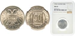 World Coins - Austria Federal State 1934 50 Groschen ("Nachtschilling") Copper-nickel Vienna Mint (8224822) 5.5g NGC MS 65  KM 2850 Schön 53