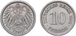 World Coins - Germany Germany - 1871-1948 Second Empire 1893 A 10 Pfennigs - Wilhelm II (type 2 - small shield) Copper-nickel (Cu 750, Ni 250) (8435340) 4.05g AU KM 12 AKS 12 J 13 Schön 13 Neum