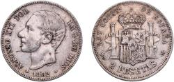 World Coins - Spain Kingdom 1882 *18-82 MSM 2 Pesetas - Alfonso XII Silver (.835) Royal Mint of Spain (20342803) 9.94g VF  KM 678 Cal 46