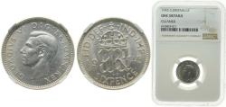 World Coins - Great Britain United Kingdom 1945 6 Pence - George VI (1st coinage) Silver (.500) Royal Mint (Tower Hill) (39939200) 2.83g NGC UNC Cleaned KM 852 Sp 4084