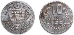 World Coins - Germany City of Wiesbaden Weimar Republic ND 10 Pfennig - Wiesbaden Iron 2.6g AU Funck 601.3 Men18 34117.3