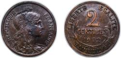 World Coins - France 1902 2 Centimes Bronze (750000) 2g AU Franc 2014 110 Gad 1789 107 KM 841 Schön 181