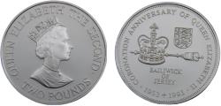 World Coins - Bailiwick of Jersey Dependency of the British Crownlocated Elizabeth II 1993 2 Pounds Coronation Jubilee